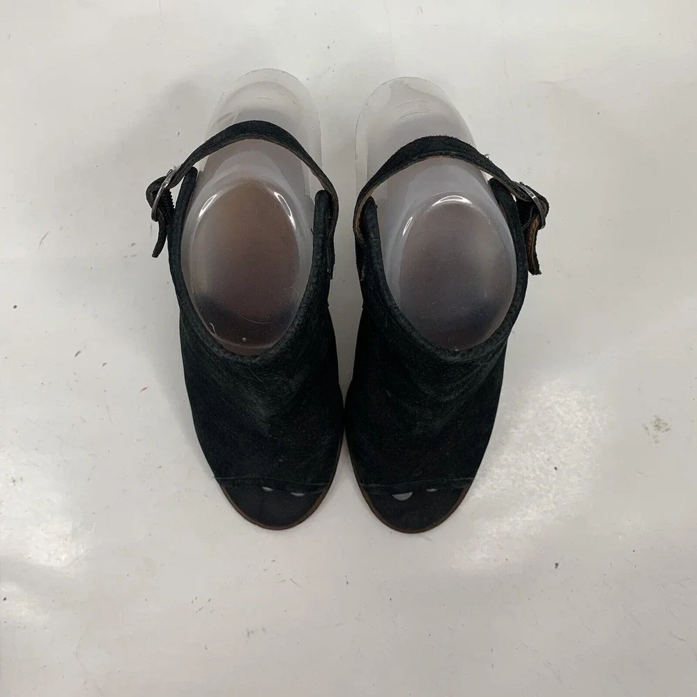 Lucky Brand 5.5 Lisza Bootie Peep Toe Slingback Stacked Block Heel Black Leather